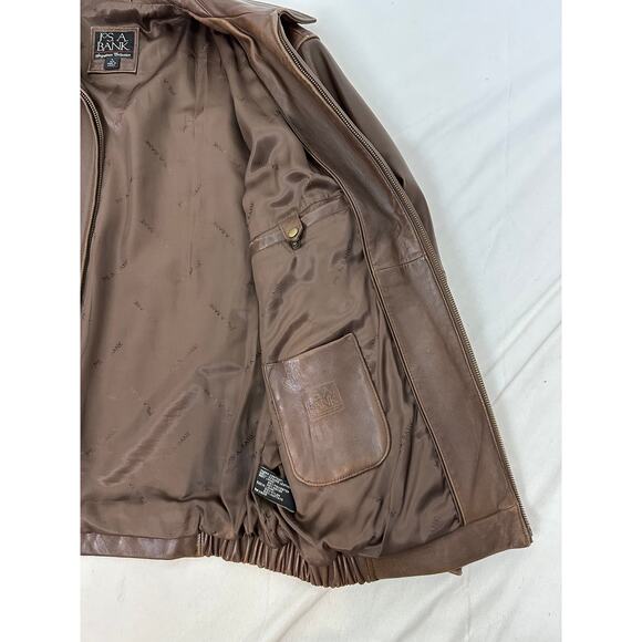 Jos. A. Banks Signature Collection Men's Brown 100% Leather Bomber Jacket Size L - Picture 5 of 12
